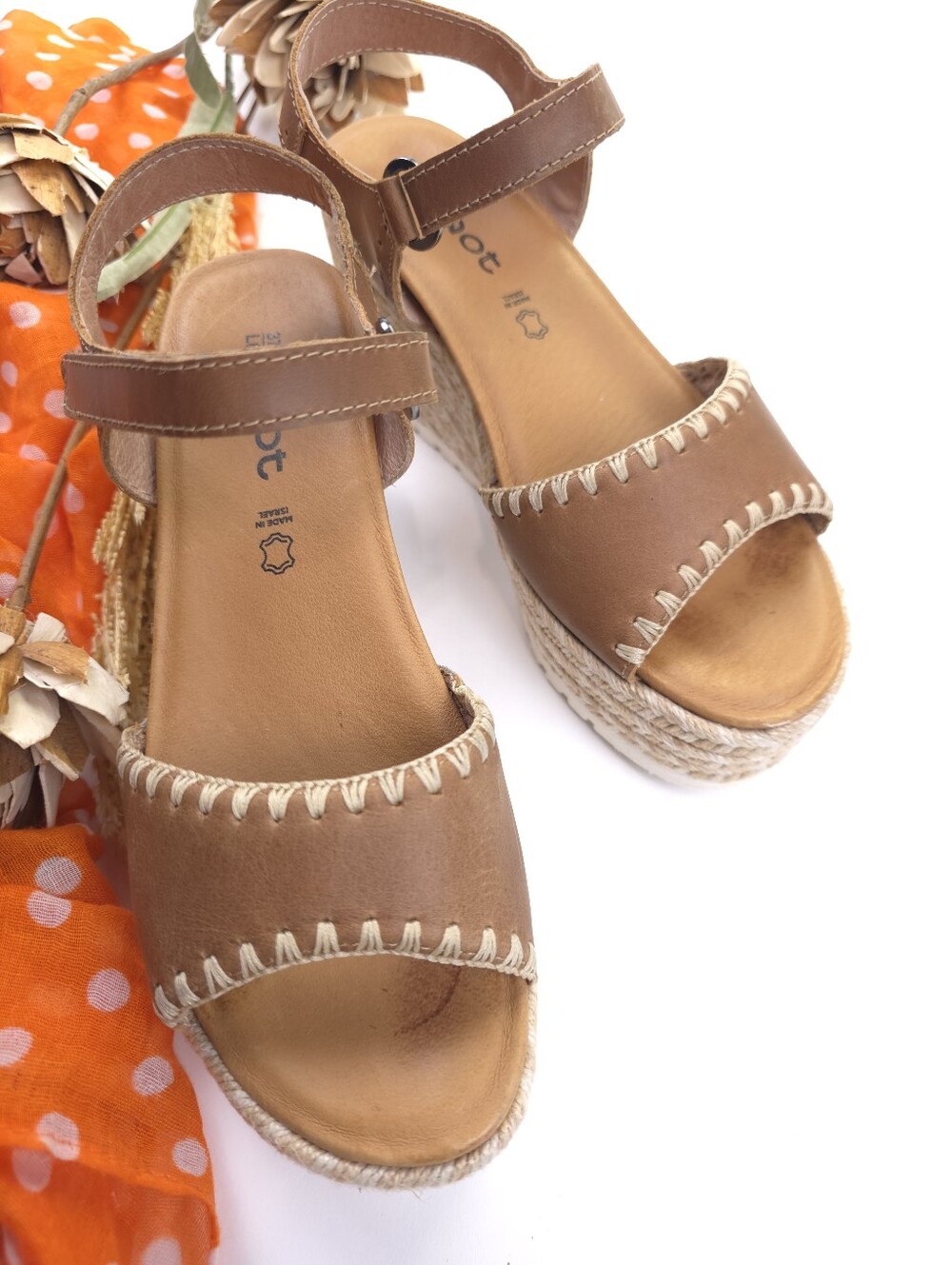 Naot Women’s Tan Espadrille Wedge Sandals - Leather Ankle Strap Sz 37 - Picture 2 of 12